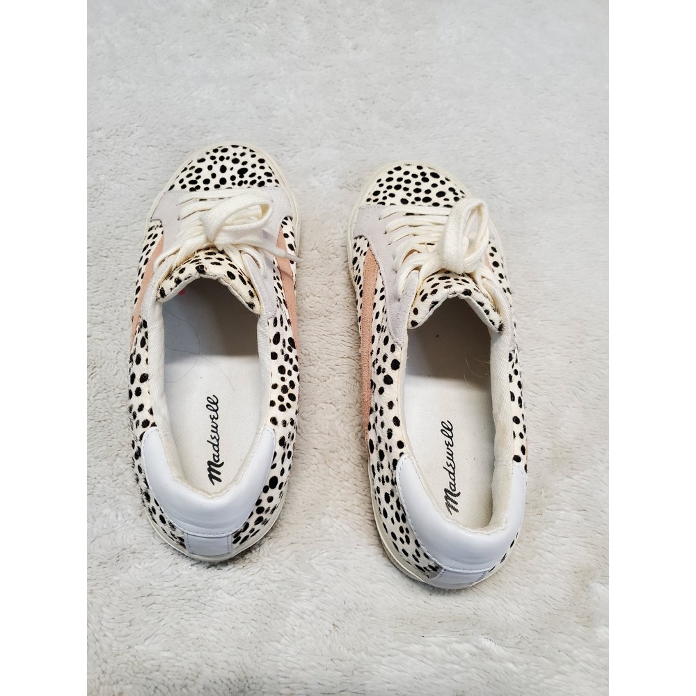Madewell Sidewalk White Black Polka Dot Calf Hair Low Sneakers 8 Preppy Festival - Picture 6 of 9